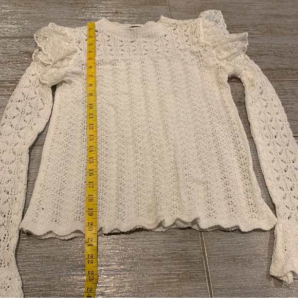 AQUA Pointelle White L/s Open Knit Pullover Sweater XS Feminine Cottegecore Lace - Picture 7 of 10